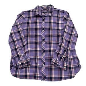 Talbots Top Womens Size Petite Large Purple Blue Pink Plaid Long Sleeve